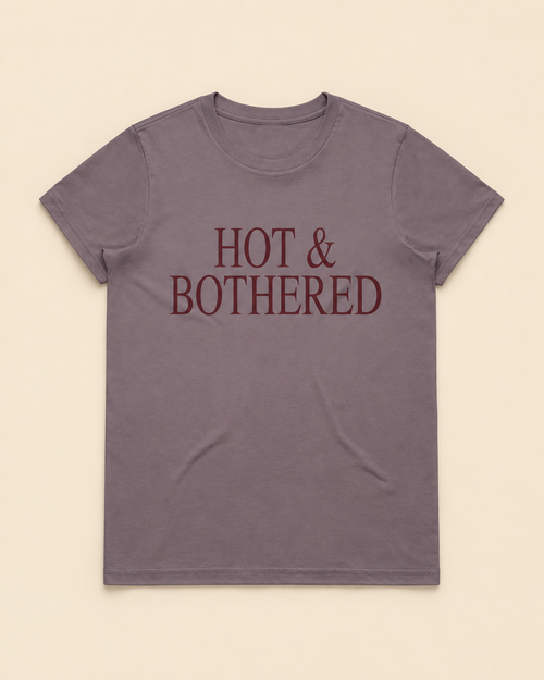 Hot & Bothered Maple Tee in Mauve on a cream background