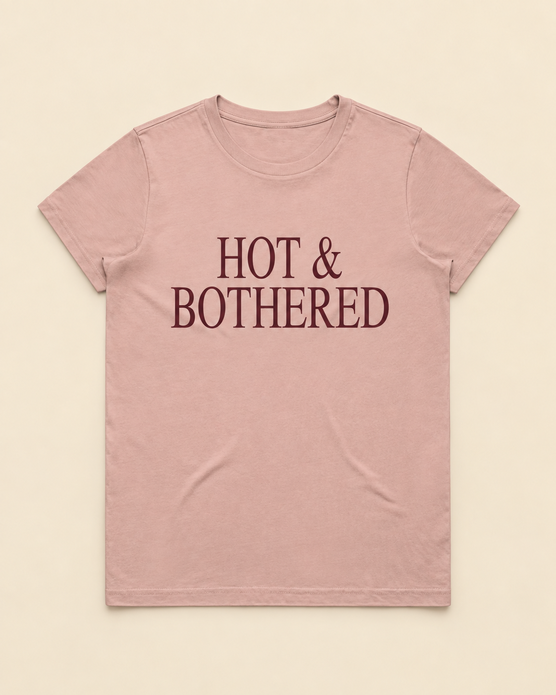 Hot & Bothered Maple Tee in pale-pink on a cream background